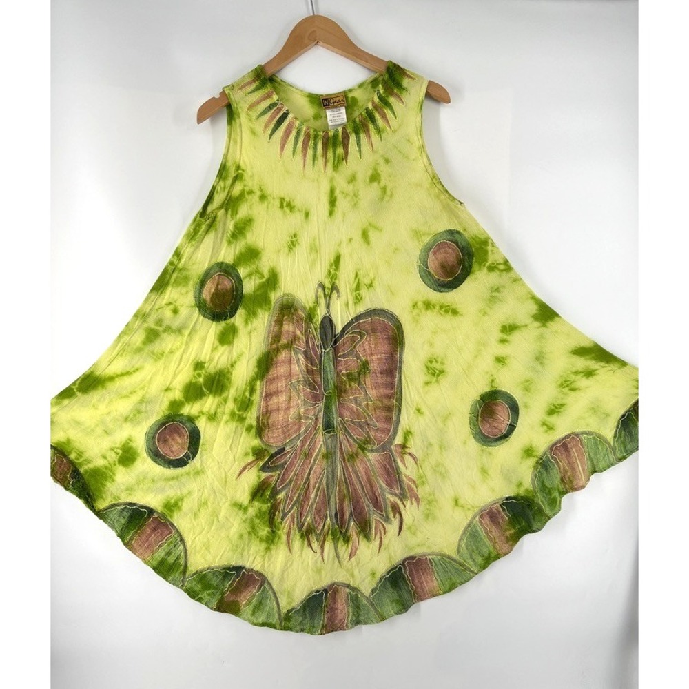 Butterfly Umbrella Dress OSFM Green Tie Dye Batik Boho Fairy Festival Hippie Y2K